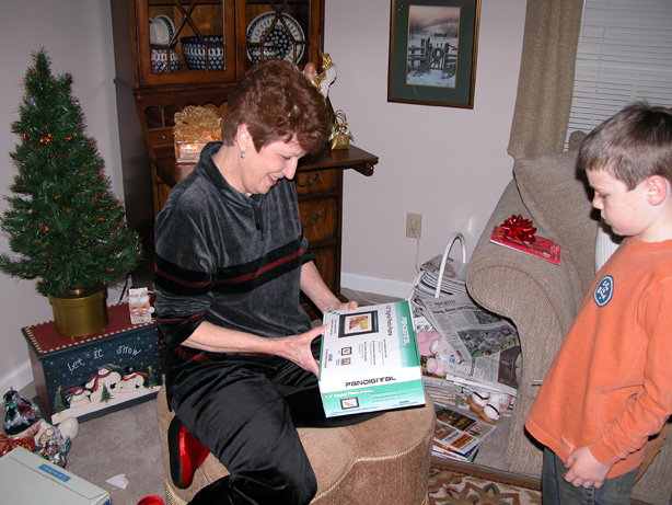 Nana and Jake opening digital picture frame